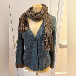 Christopher & Banks Cardigan Sweater with attached scarf Sz Medium